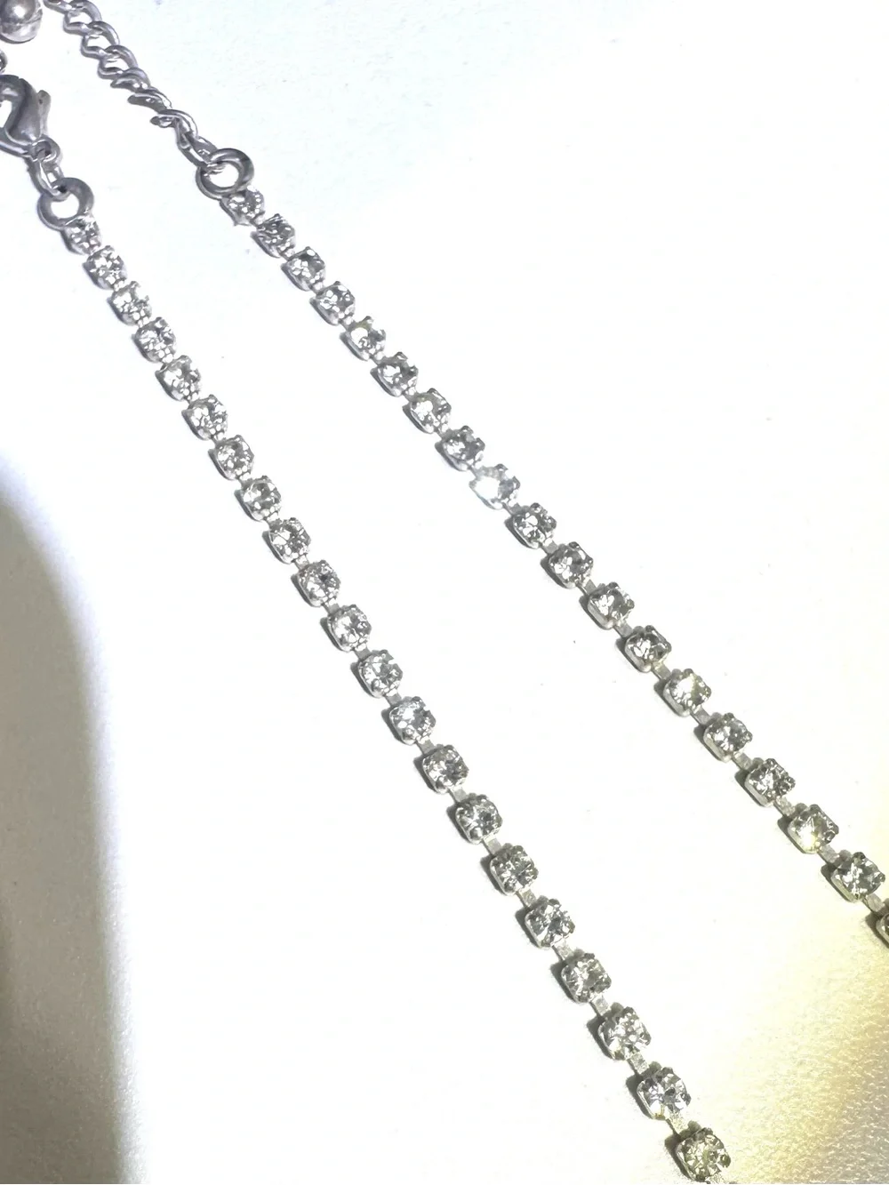Silver Crystal Heart Drop Necklace - Sparkling Silver Tone